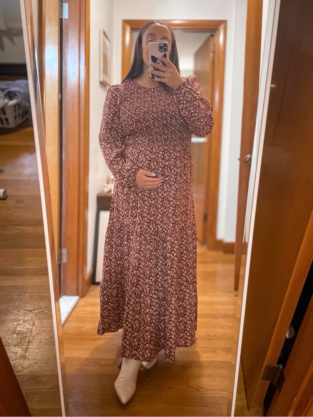 Women's Maroon Floral Tiered Midi Dress - Picture 6 of 6